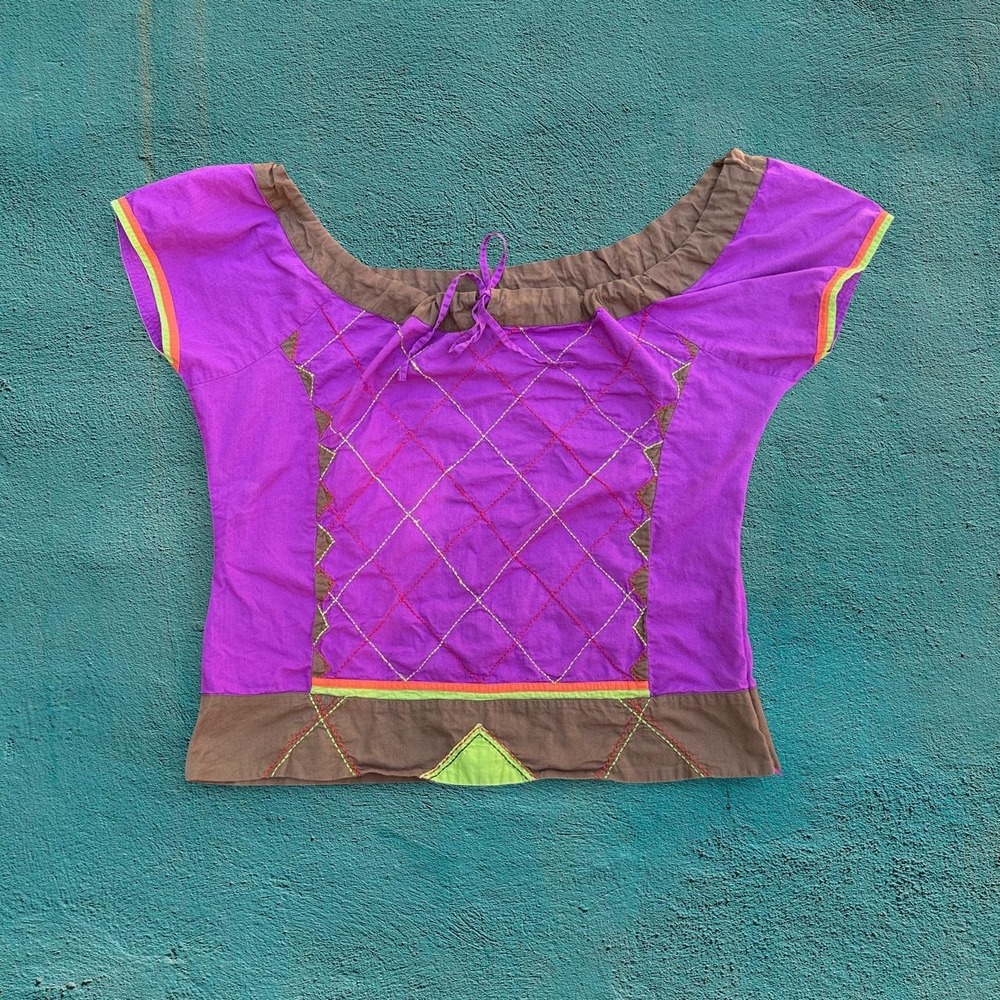 100% Cotton Vintage Parallel Brand Bohemian Off Shoulder Crop Top
